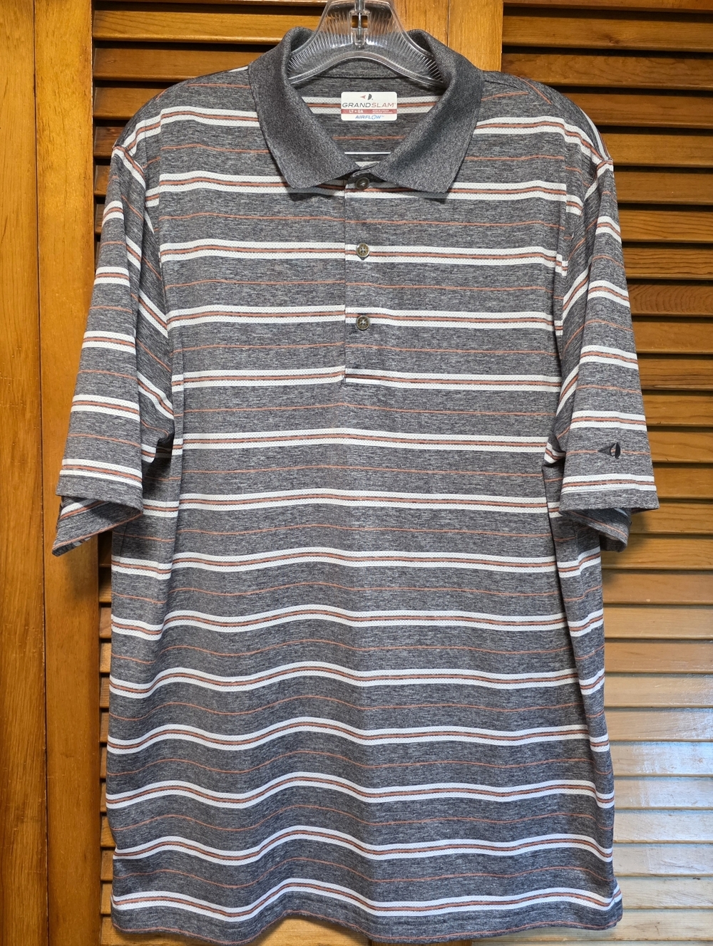 Grand Slam Polo Shirt Gray Striped Short Sleeve Men's Size LT